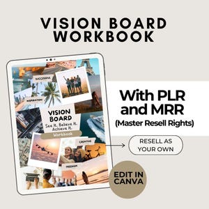 Vision Board Workbook with Resell Rights, Goal Setting PLR, Visualization Tool, Canva Workbook PLR, Manifest Your Dreams, Affirmations PLR