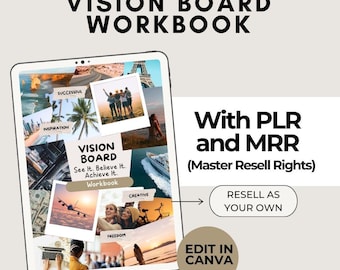 Vision Board Workbook with Resell Rights, Goal Setting PLR, Visualization Tool, Canva Workbook PLR, Manifest Your Dreams, Affirmations PLR