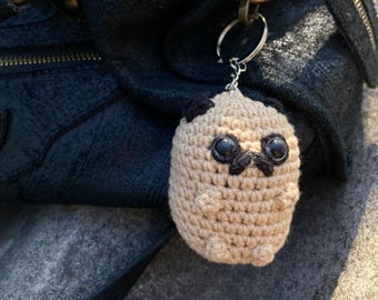 Handmade Crochet Pug Keychain – Cute Dog Bag Charm, Dog Lover Accessory