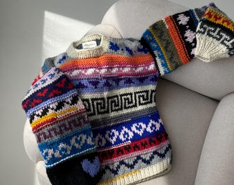 Colorful sweater, Unique handmade knit sweater, Warm Soft pullover
