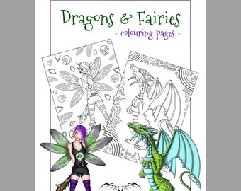 Drachen & Feen Färbung - Digitaler Download, wiederverwendbare Malseiten, Stormseye Art, Fantasy Illustration, Print At Home, druckbare PDF