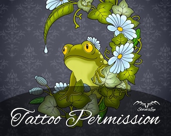 Frosch Leben Tattoo-Design, Frosch Tattoo, Tattoo Ticket, Sofort Download, Tattoo Erlaubnis, druckbare Schablone, Digitale Datei, Cottagecore Geschenke