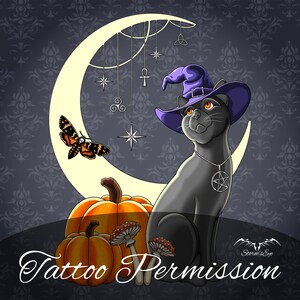 Witch&#39;s Cat Tattoo Design, Tattoo Ticket, Instant Download, Tattoo Permission, Printable Stencil, Digital File, Cat Gifts, Witchy Tattoos