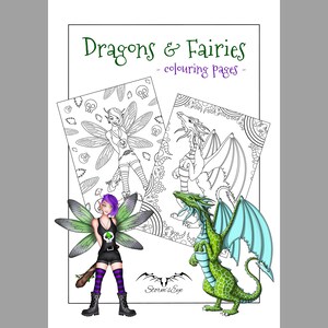 Dragons & Fairies Colouring - Digital Download, Reusable Colouring Pages, Stormseye Art, Fantasy Illustration, Print At Home, Printable PDF