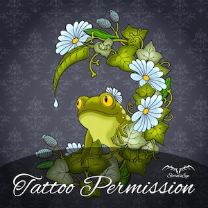 Frog Life Tattoo Design, Frog Tattoo, Tattoo Ticket, Instant Download, Tattoo Permission, Printable Stencil, Digital File, Cottagecore Gifts