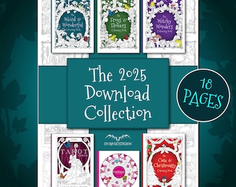 2025 Download Collection - 18 Colouring Pages, Digital Download, Original Art, Print & Colour, Printable PDF, No AI