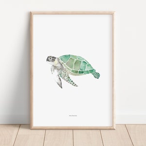 A4 Turtle watercolor print/ Sea turtle watercolor children&#39;s painting/ Watercolor turtle/ Turtle Illustration/ Marine Turtle Print