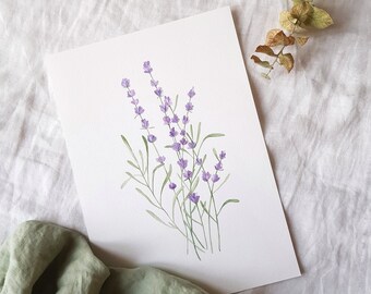 Print Lavanda, lámina acuarela botánica, acuarela floral, impresión floral, botánico, print floral, lámina para regalar,art print,deco pared