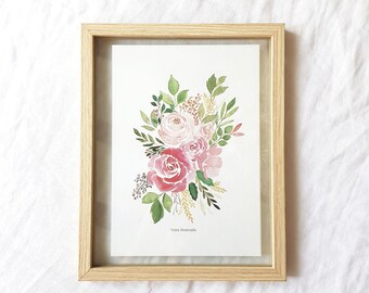 Floral watercolor print, floral watercolor, watercolor print Roses, Watercolor roses, Watercolor bouquet, Floral printing, botanical illustration