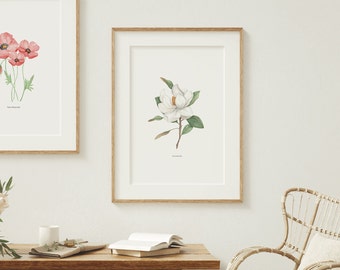 Magnolia acuarela, acuarela floral, impresión floral, print floral, lámina acuarela, láminas para regalar, art print, decoración pared