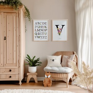 Set di 2 stampe con alfabeto floreale e iniziali in formato A4-A3/Set di 2 stampe/Arte murale per la sala giochi/Stampe decorative per bambine