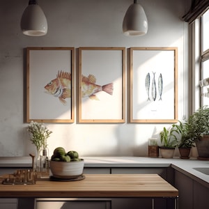 Visprintset/Zomerprintset/Zomermuurdecoratie/Zomerwaterverfprint/Muurkunst/Strandhuisdecoratie