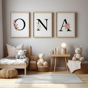 Packung mit floralen Anfangsbögen für ein Mädchengeschenk/personalisierter floraler Name/florale Buchstabendrucke/Dekoration für das Mädchenzimmer/Wandkunst