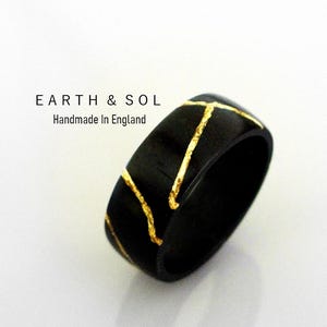 Kintsugi Ring. Ebony Wood & &#39;Real&#39; 22ct Gold Inlay. Wabi Sabi Japanese Philosophy - Embrace Imperfection