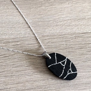 Kintsugi Necklace. Ancient Bog Oak Wood Necklace. Choice of 24ct Gold, Fine Silver, Copper, Gemstone or Opal Inlay. 5 Year Anniversary Gift