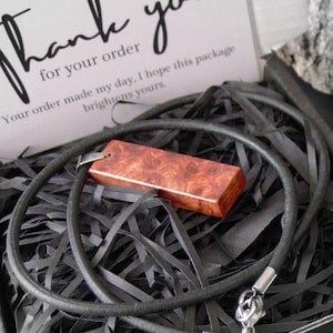 Small Rectangle Wood Necklace. Amboyna Burl Wood. Necklace For Men. Anniversary Gift. Wooden Pendant. Burl Wood. Men&#39;s Necklace&#39;s