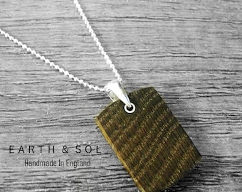 Whiskey Barrel Oak Dog Tag Necklace, Sterling Silver Handmade Pendant