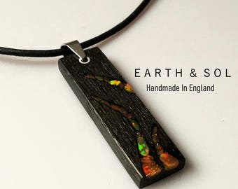 Bog Oak Wood & Opal Necklace
