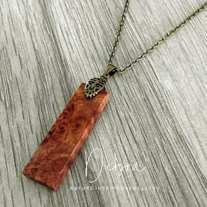 Rectangle Wood Pendant. 5 Year Anniversary Necklace Gift For Men. Amboyna Burl Wood. Wooden Pendant. Burl Wood. Men&#39;s Necklace&#39;s