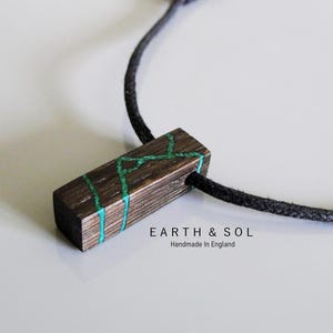 Ancient Bog Oak Wood Necklace With Malachite Gemstone Inlay. Kintsugi Gift. A Selection of Inlay Choices Available. Earth & Sol Creations