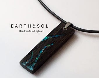 Opal and Bog Oak Wood Necklace. Handmade Earth & Sol