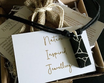 Kintsugi Necklace. Japanese Art. Bog Oak Wood Necklace. Wabi-Sabi. Choice of Silver, 22ct Gold or Gemstone Inlay. Anniversary Gift