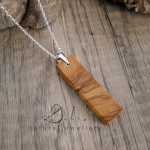 Olive Wood Necklace. 5 Year Anniversary Gift For Men For Women. Rectangle Necklace
