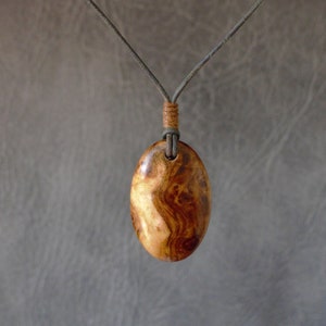 Mappa Burr Burl Wood Pendant. Tactile Pebble Shape Wood Necklace. Choice of Cords/length Handmade Necklace