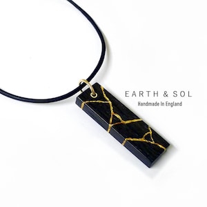 Kintsugi. Imperfectly Perfect Necklace. Encouragement Gift. Japanese Art. Bog Oak Wood Necklace. Choice of 22ct Gold, Gemstone or Opal Inlay