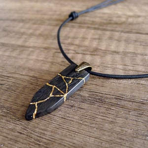 Kintsugi Necklace. Japanese Art. Bog Oak Wood Necklace. Wabi-Sabi. Choice of 22ct Gold, Gemstone or Opal Inlay. Anniversary Gift. Necklace