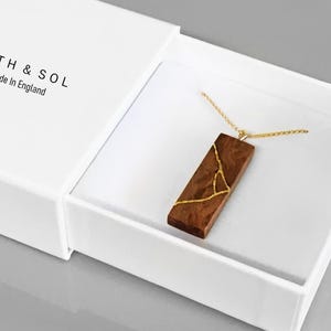 Wood Necklace Made From Redwood Burl Wood Inlaid With Choice of 22ct Gold, Fine Silver or Gemstone. Kintsugi Gift or Her