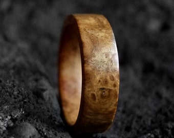 Wood Ring. Amboyna Burl. Solid Wood Wedding Band. 5th Anniversary Gift. Handmade Women's Men's Wooden Rings. Solid Wood Ring, not bentwood