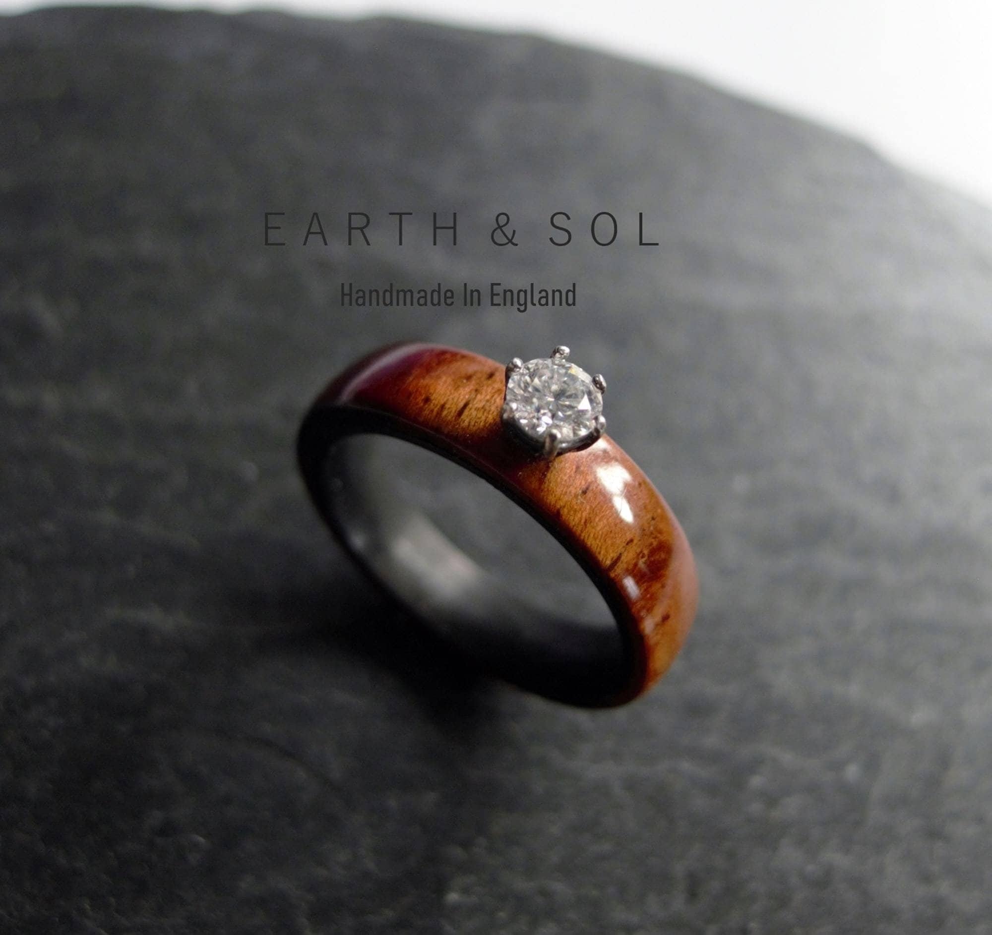 Koa Wood & Carbon Fibre Engagement Ring With a Moissanite Diamond
