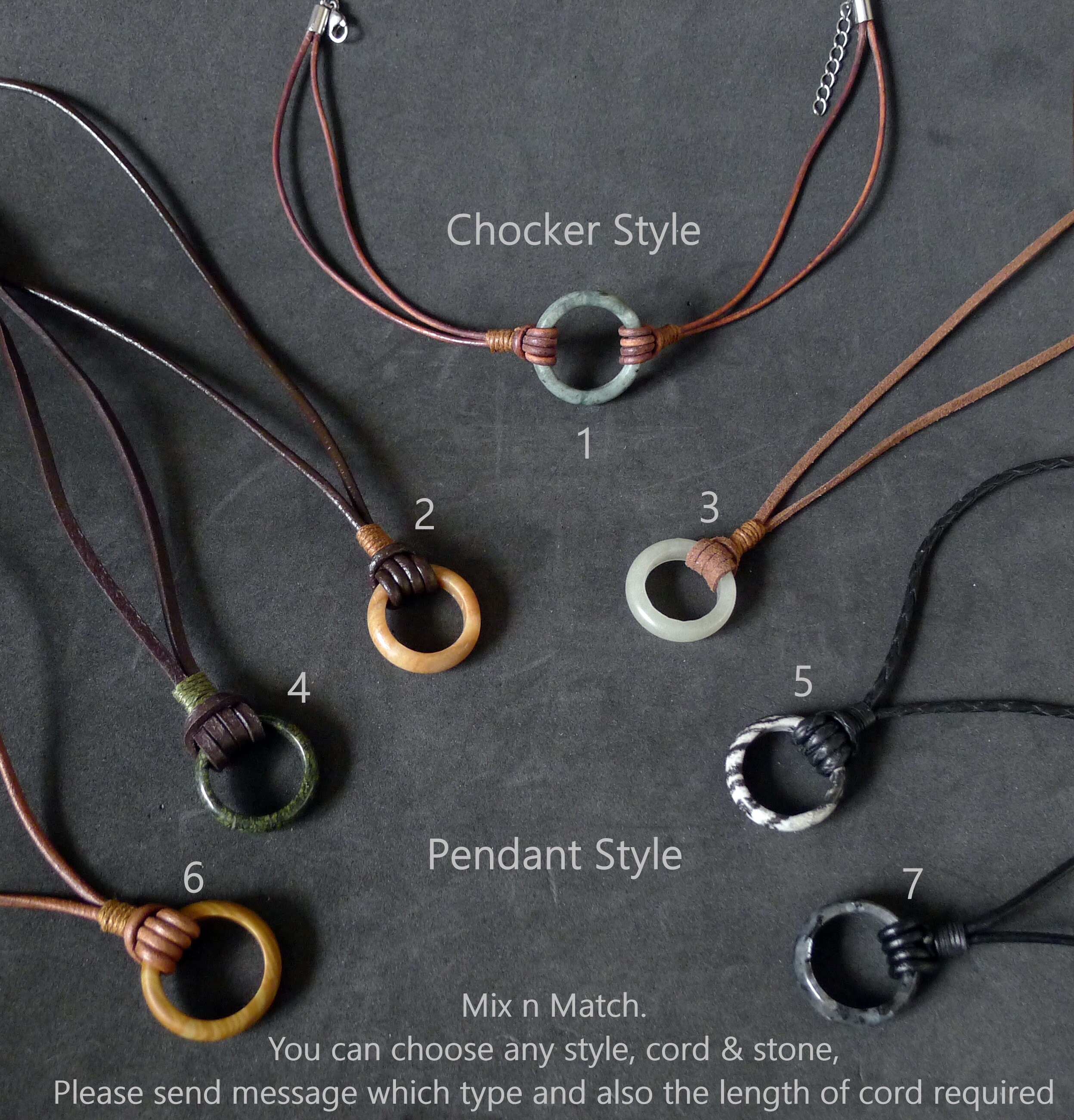 Karma Infinity Pendant Black Line Jasper Stone Leather ...