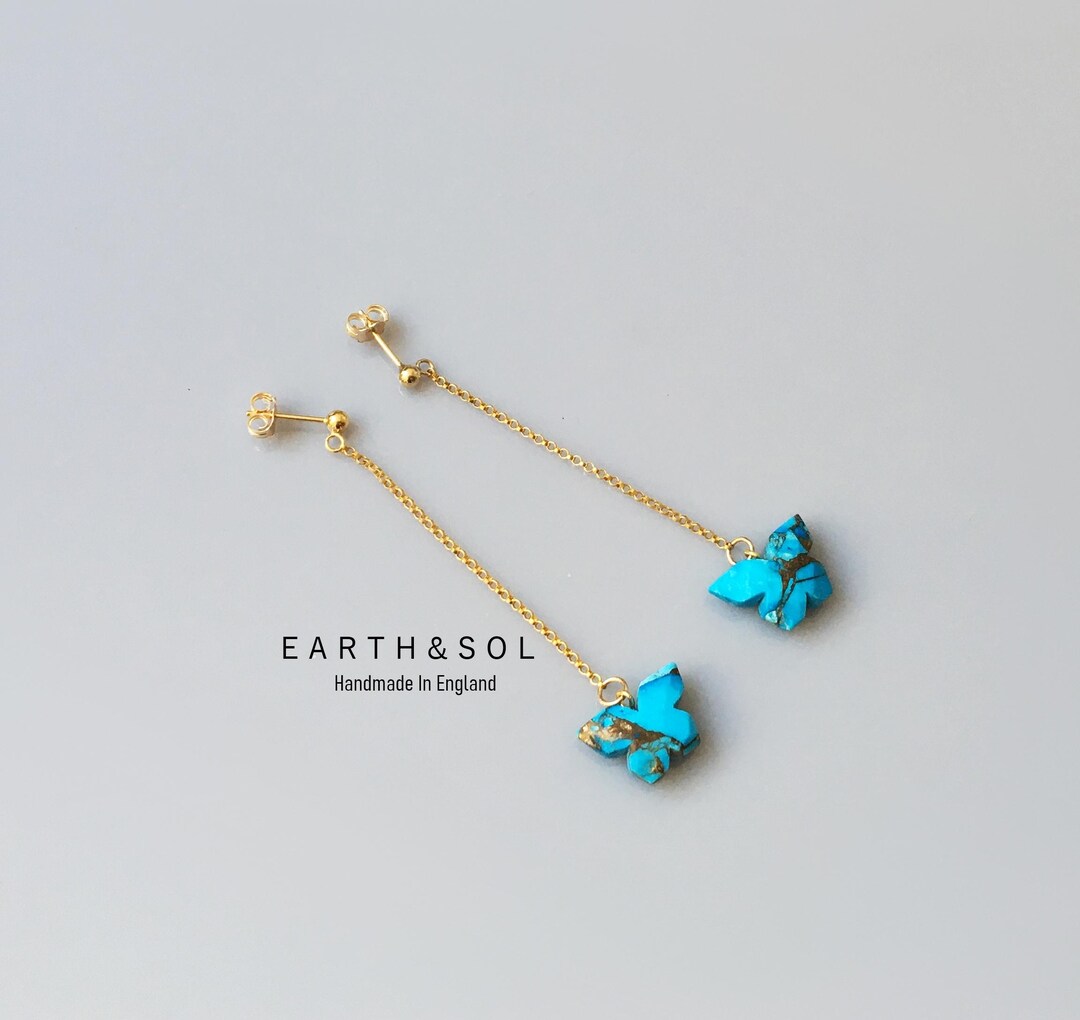 Kintsugi Butterfly Dangle Earrings. Turquoise Gemstone & Gold Filled ...