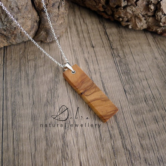 Olive Wood Necklace. 5 Year Anniversary Gift for Men for Women. Rectangle  Necklace 