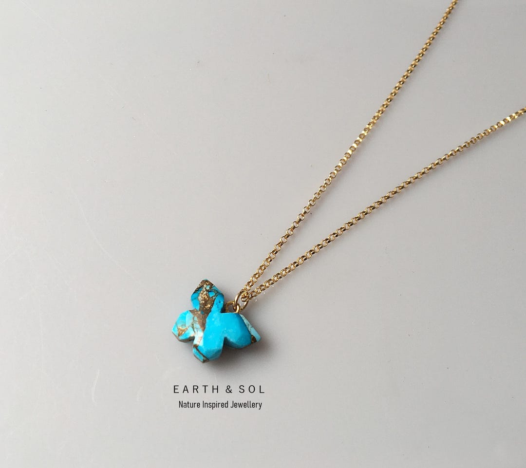 Kintsugi Turquoise & Copper Dainty Butterfly Necklace – Representing ...