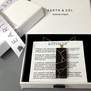 Kintsugi Gifts. Ancient Bog Oak Wood Kintsugi Necklace. Choice of 24ct Gold, Silver, Gemstone, Opal Inlay. Anniversary Gift. Ceramic Art