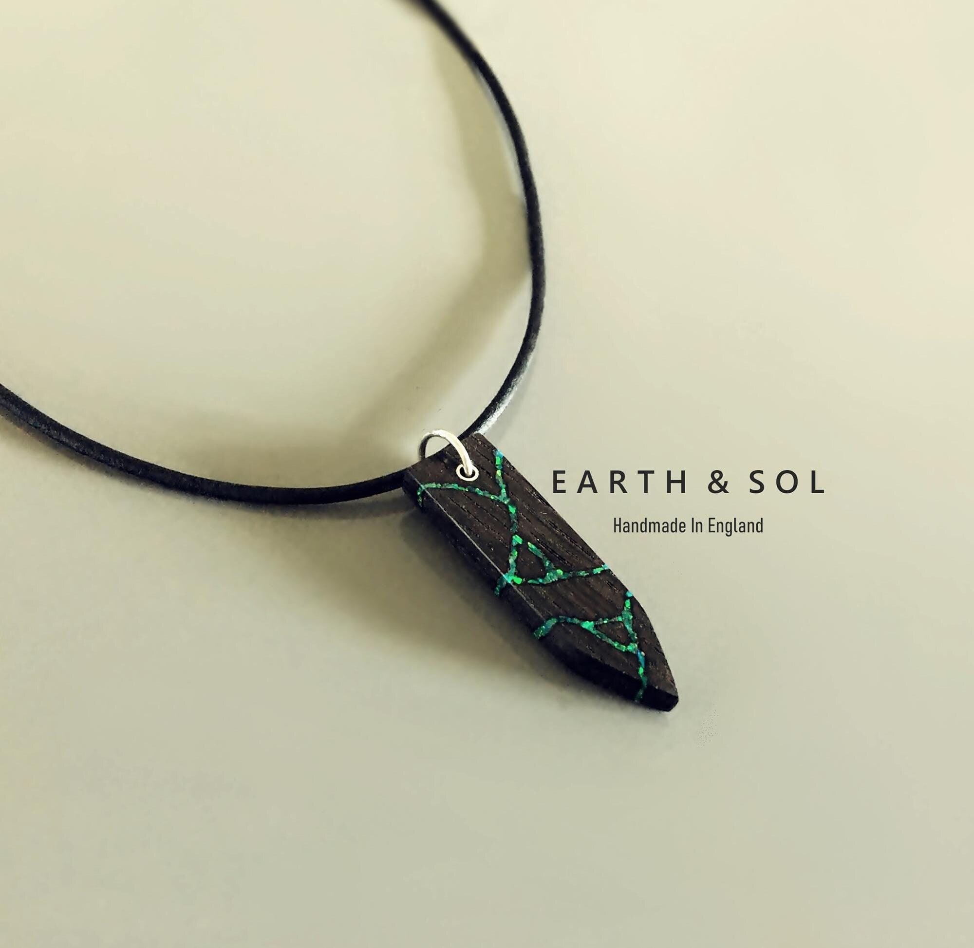 Bog Oak Kintsugi Necklace, Green Opal Inlay, Japanese Art Pendant