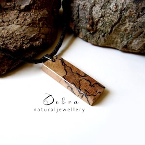 Spalted Beech Wood Necklace. Anniversary Gift. Small Wooden Bar Pendant. Men's Necklace's. Unisex