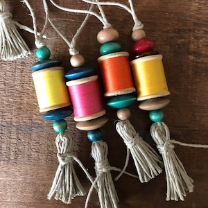 Upcycled Wooden Thread Spool & Bead Christmas Ornament - Vintage Sewing/Crafting Haberdashery OOAK Ornament - Cottagecore Grandma Xmas