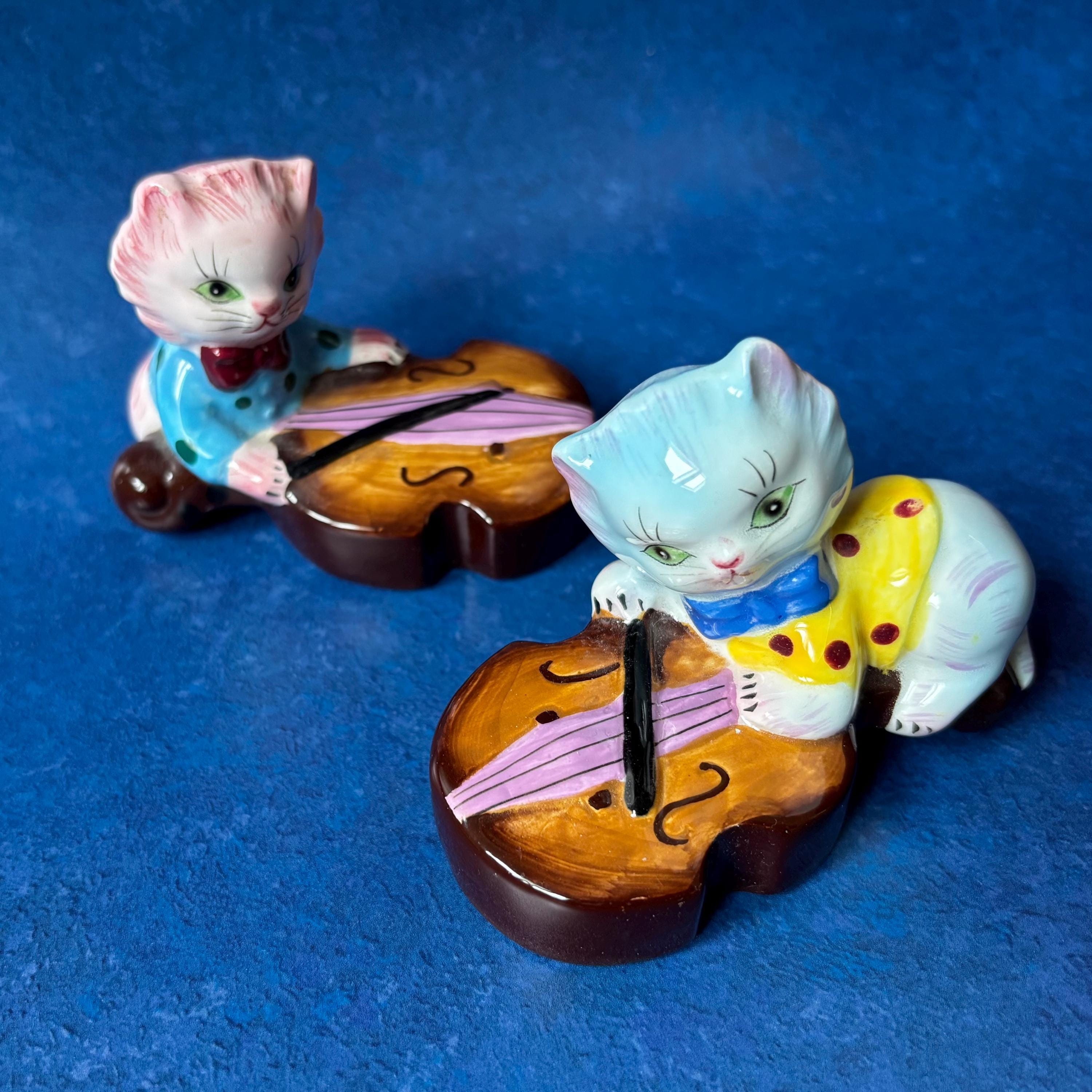Vintage Anthropomorphic Cat Playing Fiddle Salt & Pepper Shakers