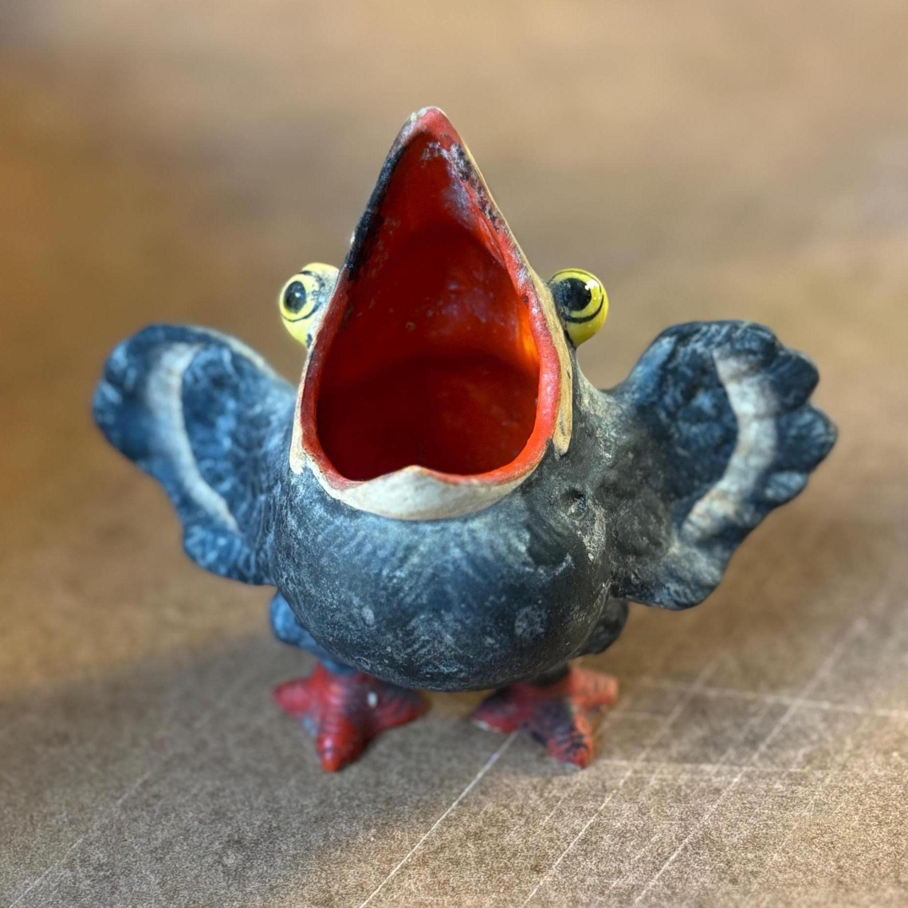 Vintage Crow/raven Open Mouth Ceramic Toothpick/match Holder
