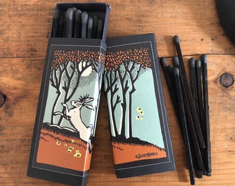 PICK ONE Original Retro Match Box - 3” Black on Black Matches - Original Vintage Inspired Art