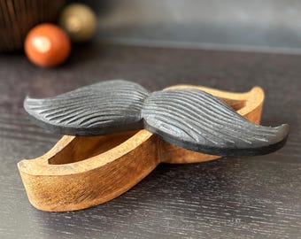 Hand Carved Mustache Trinket Box - Unique Gentleman’s Handlebar Moustache Stash Box - Barber Shop Core - Movember Fathers Day Gift