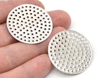 chs5870 10 BLACK Flat Round Charms Perforated Filigree Findings 25mm