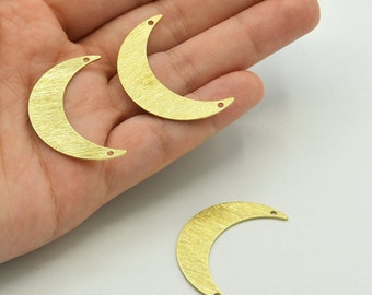 24 Raw Brass Crescent Moon Charms With 2 Holes Blanks Brass Moon Charm 20x6x0.80mm A2235