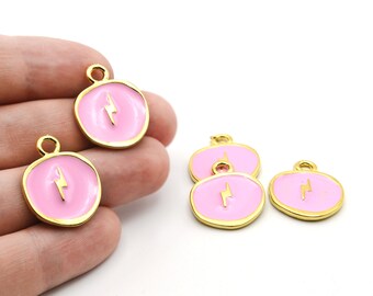14K Gold Filled Happy Jewelry Pendant Craft Supplies CP1298 Pink Enamel Charm Necklace Bracelet Charm Sweet Charms Red Lollipop Charms