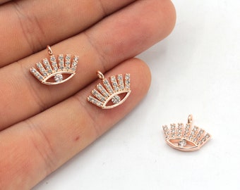 13x15mm 24k Shiny Rose Gold Evil Eye Charm, CZ Micro Pave Evil Eye Charm, Zirconia Charms, CZ Eye Charm, Evil Eye Necklace, Rose Findings