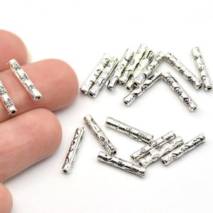 14.5x2.5mm Antique Silver Plated Cylinder Tube Bead, Tube Spacer Beads, Hollow Beads, Tiny Beads, Bracelet Beads, End Caps, Findings, AS058